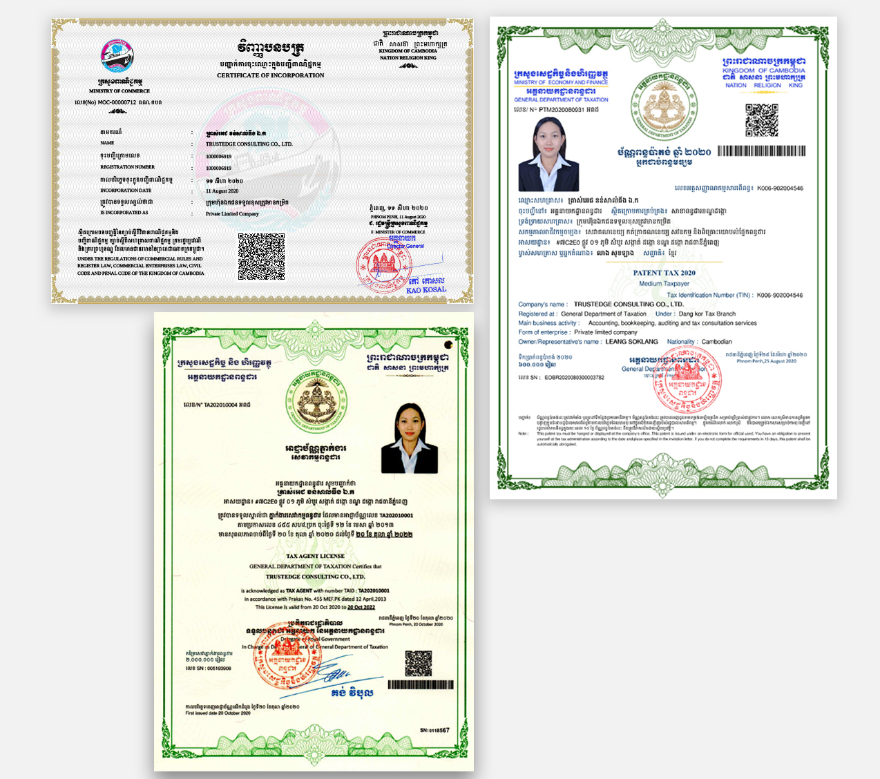 Leang Soklang certificates